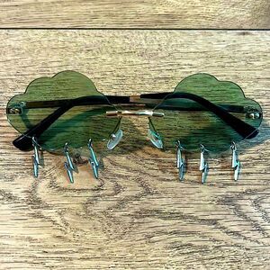 Rainy Cloud Green Shades Sunglasses with Lighting Bolts